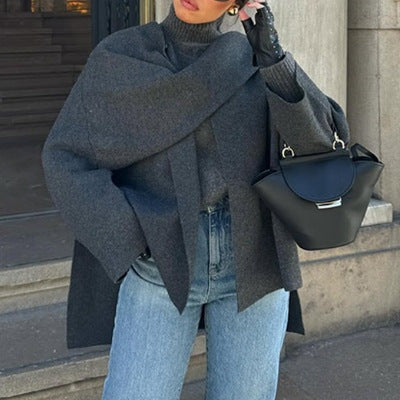 Cape Écharpe Tricotée à Col Châle – Élégance et Chaleur Réunies