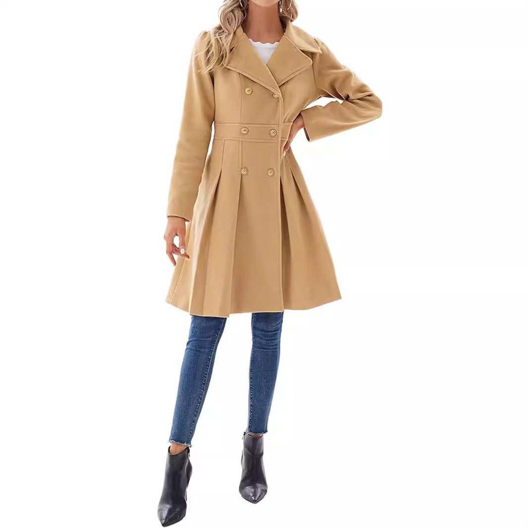Manteau Femme Style Britannique à Double Boutonnage – Élégance et Charme Classique