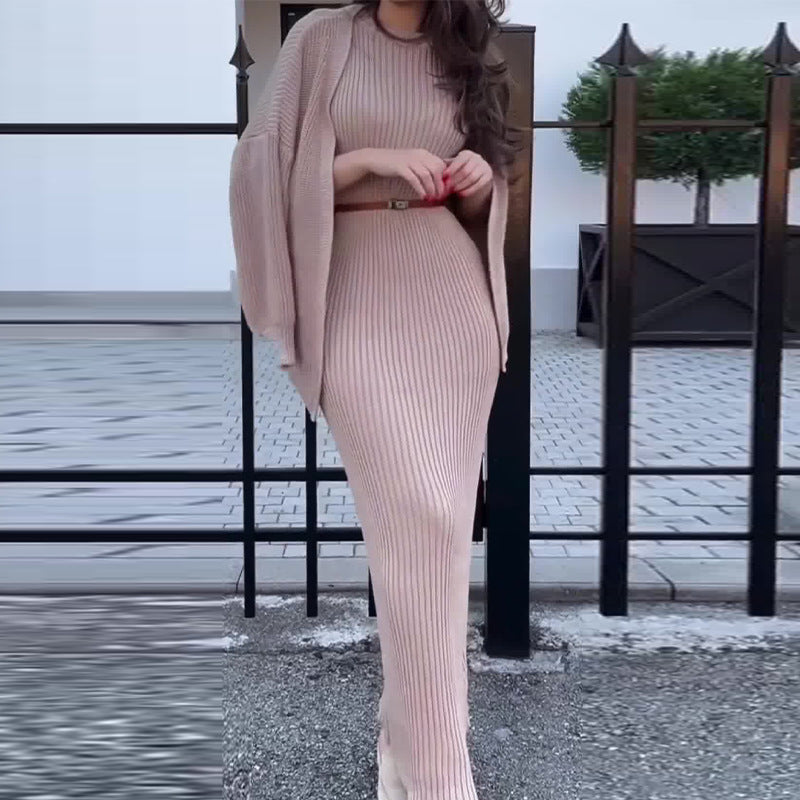 Ensemble Robe Longue en Maille Style Décontracté – Élégance et Confort Sans Effort