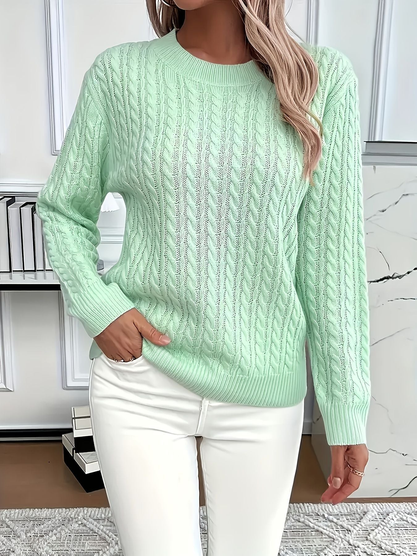 Pull Tricoté Premium Col Rond Torsadé – Élégance Moderne pour Toutes les Occasions