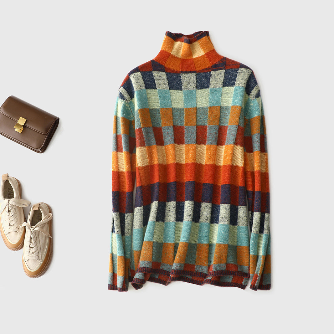 Pull en Laine à Carreaux de Couleur Éblouissante – Élégance et Chaleur Réunies