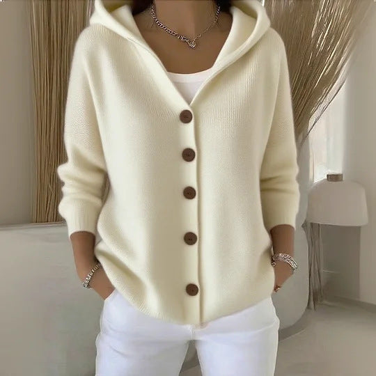 Cardigan à Capuche Boutonné en Coton – Élégance Décontractée pour l’Automne et l’Hiver