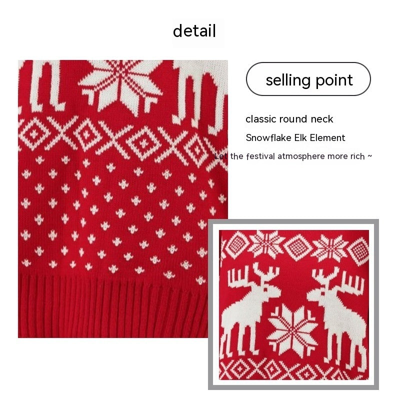 Christmas Loose Snowflake Elk Long Sleeve Pullover Sweater